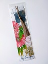Marque pages Fleurs hibiscus - hydrangea - Modèle 1 pompon marron glacé