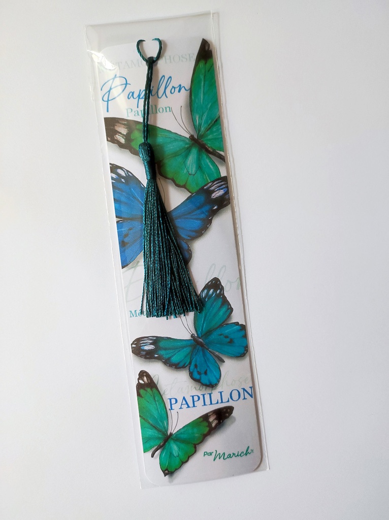 Marque pages Papillons bleus pompon bleu pétrole
