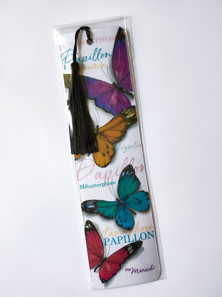 Marque pages Papillons multicolores pompon noir