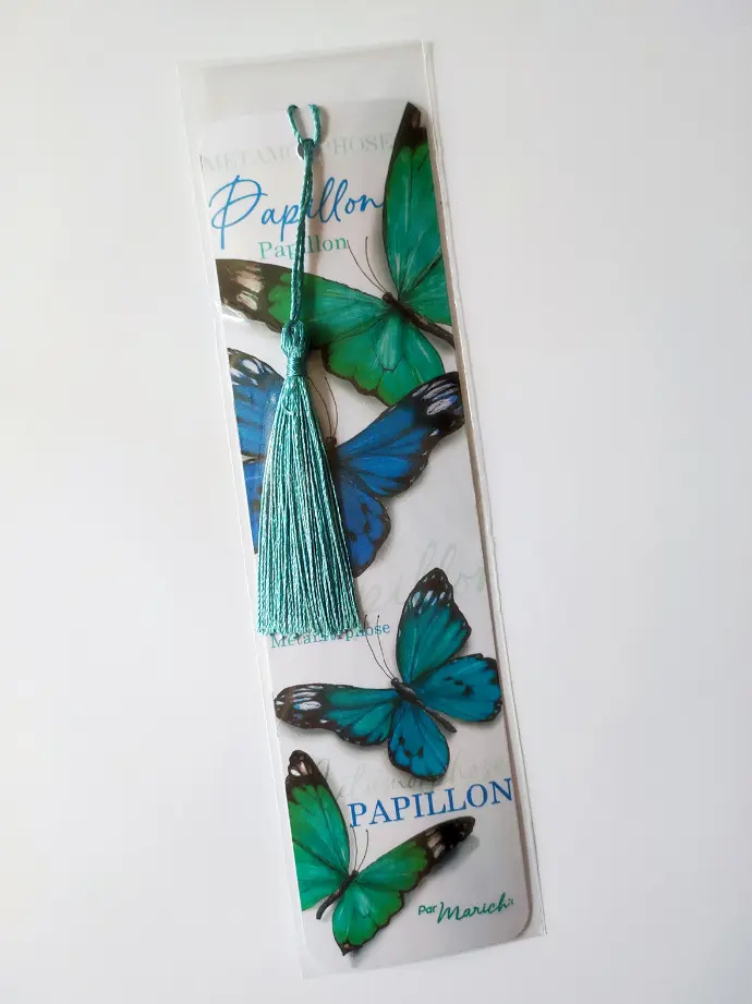 Marque pages Papillons bleus pompon bleu ciel