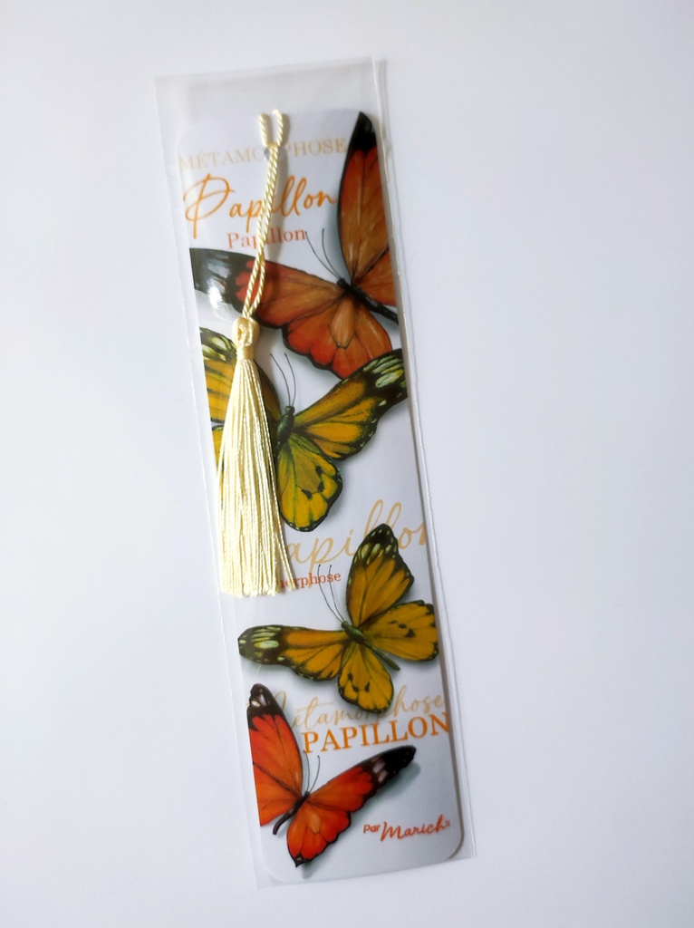 Marque pages papillons oranges pompon écru