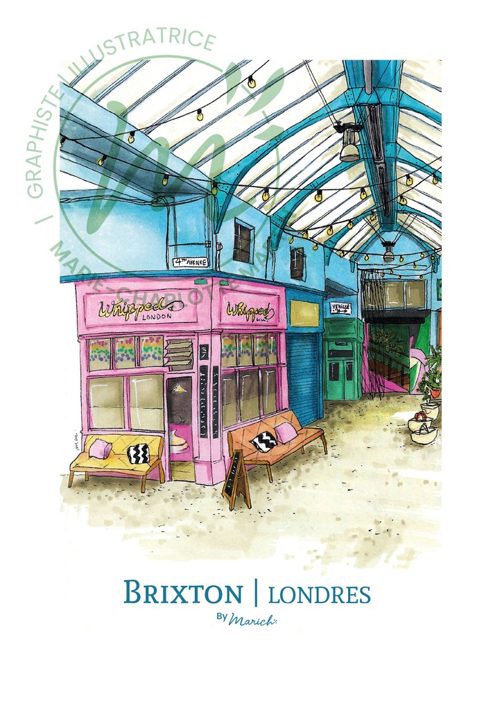Marich Lot de 4 cartes postales A6 - thème Londres Brixton