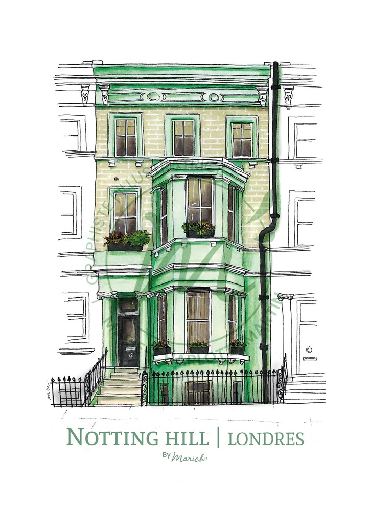 Marich Lot de 4 cartes postales A6 - thème Londres Notting Hill