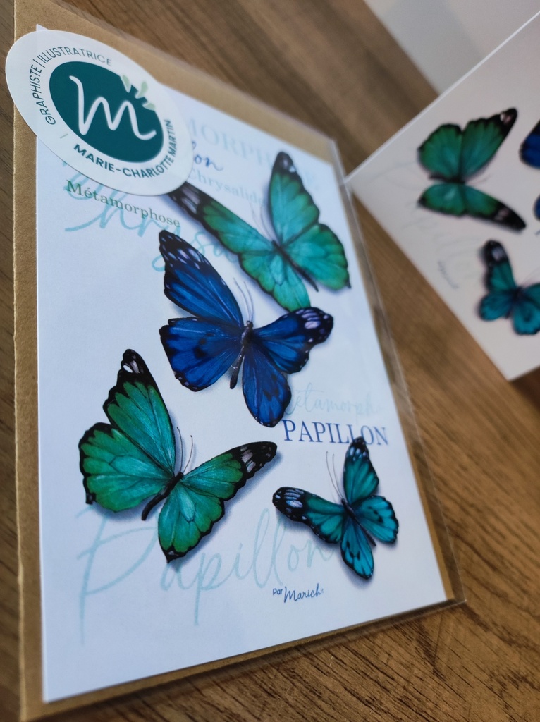 Marich A6 carte postale - Papillons bleus recto