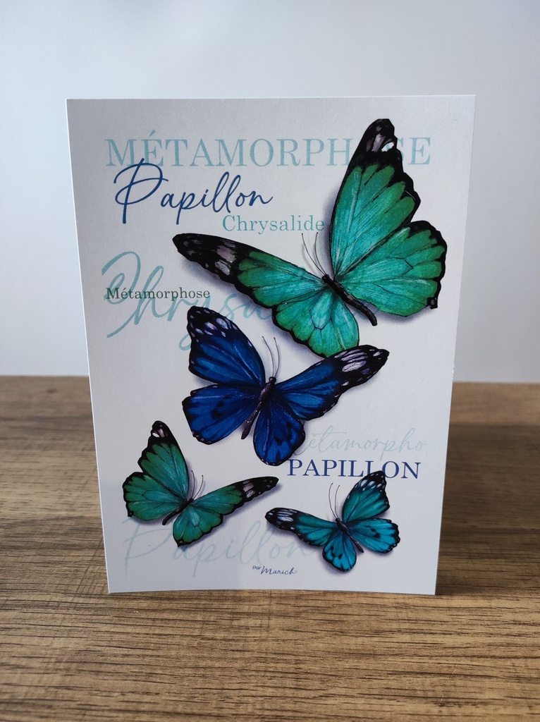 A6 carte postale - Papillons bleus