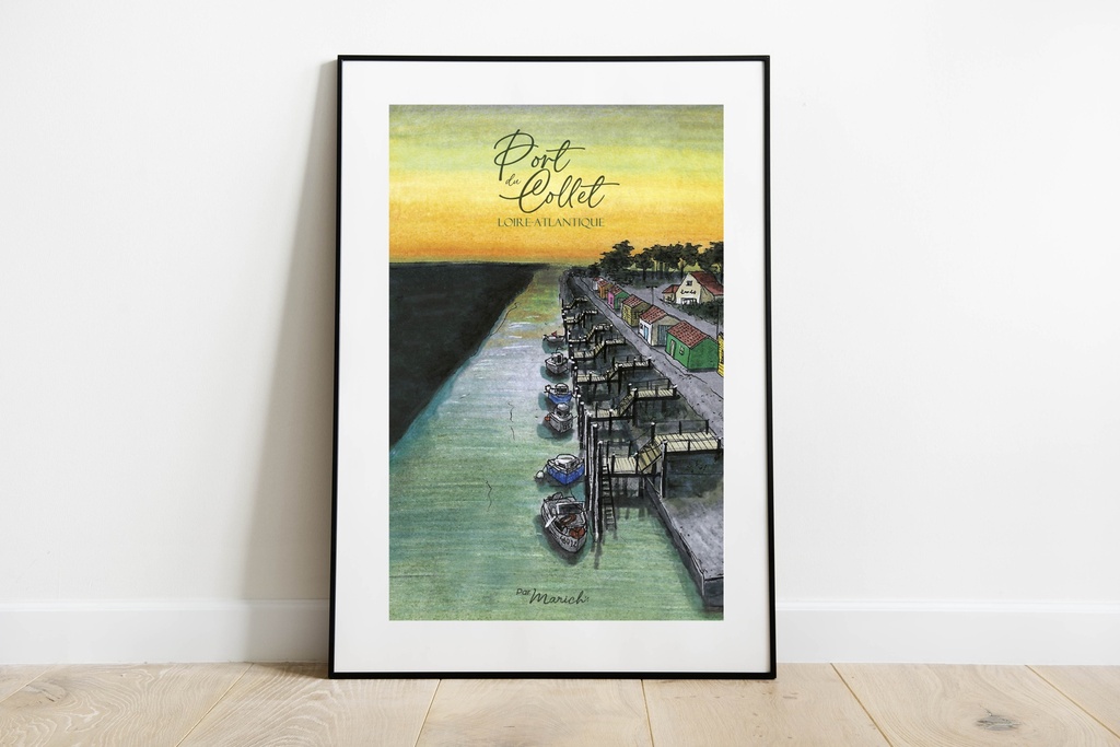 A4 Affiche - Couché de soleil au Port du Collet - Loire Atlantique