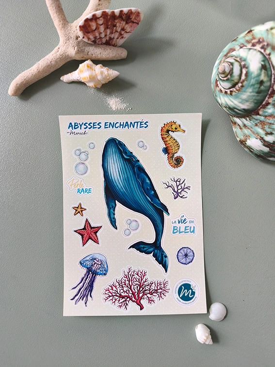 Planche stickers A6 Abysses Enchantés (Planche Baleine)