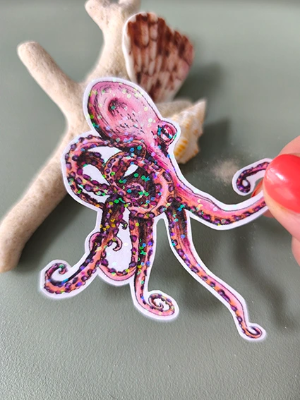 Solographique Pieuvre- Sticker individuel holographique