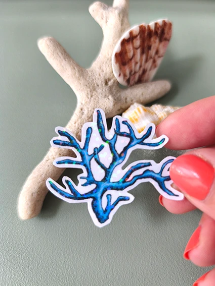 Solographique Corail bleu - Sticker individuel holographique
