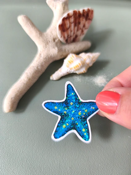 Solographique Étoile de mer bleue- Sticker individuel holographique