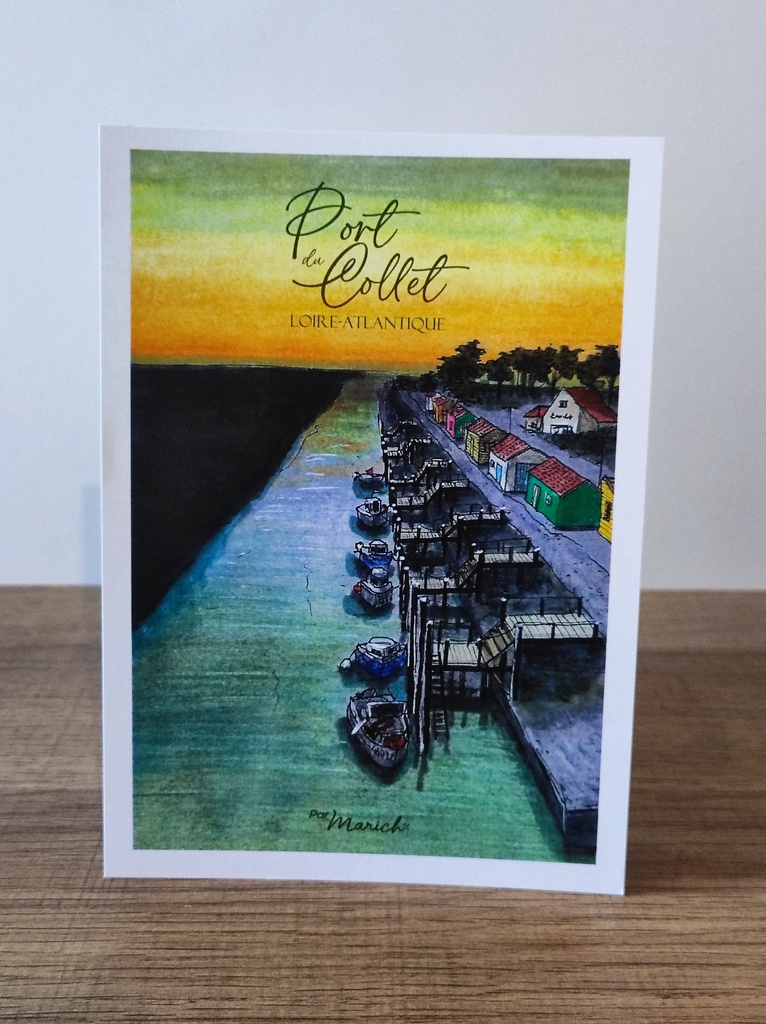 A6 carte postale - Couché de soleil au Port du Collet - Loire Atlantique