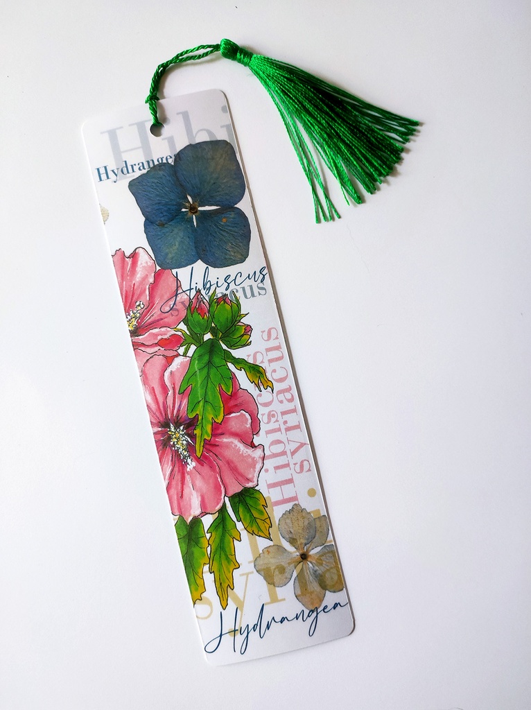 Marque pages Fleurs hibiscus - hydrangea - Modèle 1 (Vert)