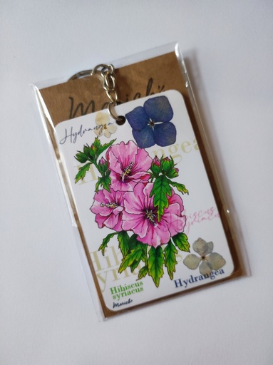 Porte-clés Fleurs hibiscus, hydangea